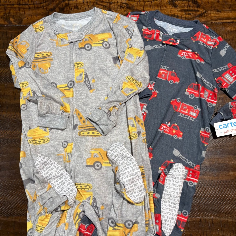 Carters Toddler Boys 4T Footed Pajamas 2 Pack Construction Firetruck